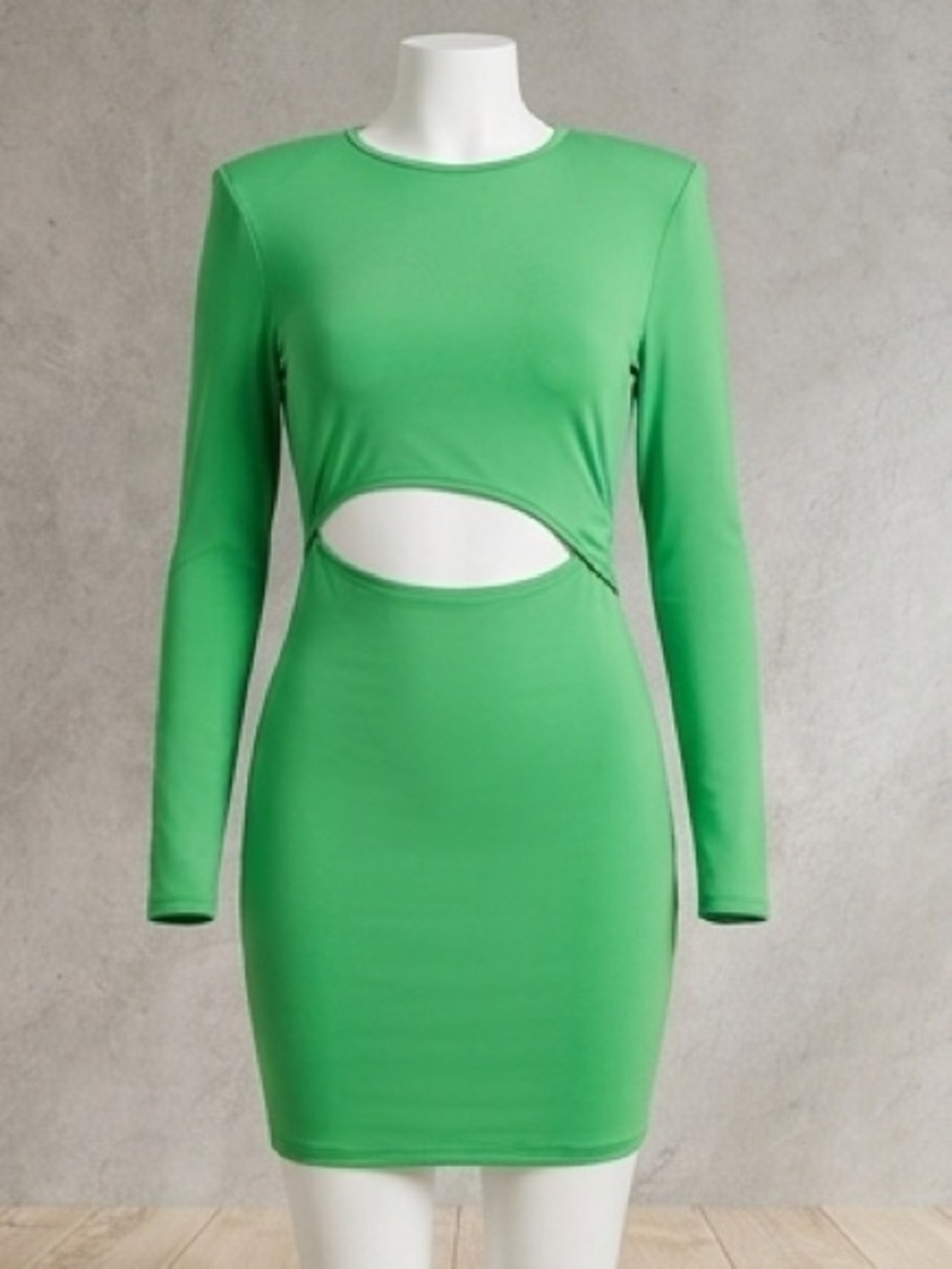 New PrettyLittleThing Bright Green Long Sleeve Keyhole Bodycon Dress size 12